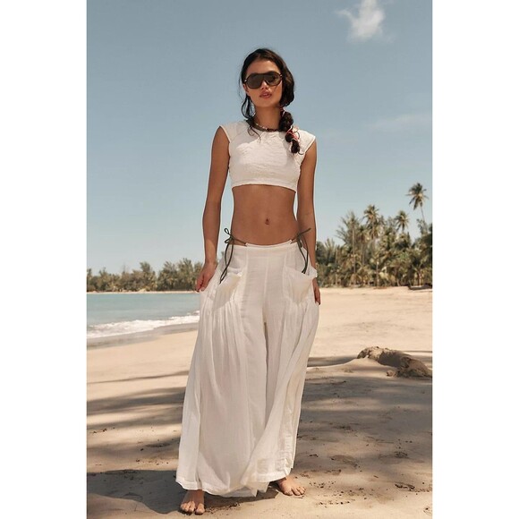 Free People Free-est Dune Pant Wide Leg Crinkled Cotton Beachy Breezy XL 279653